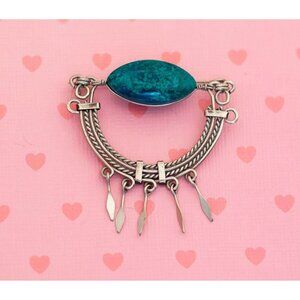 Vintage Medieval Teal Oval Brooch - X5